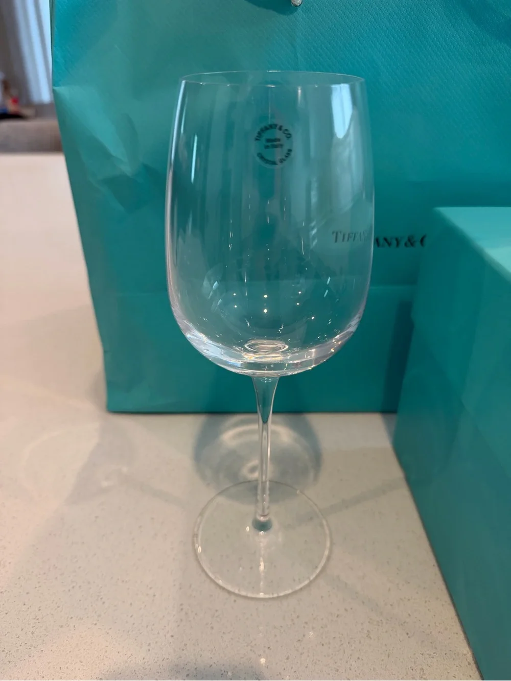 Set of 2 Tiffany & Co. wineglasses. Includes original packaging gift box and bag